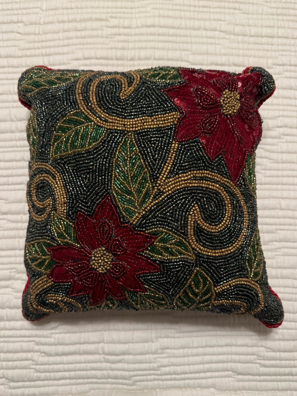 Pier 1 Beaded Poinsettia Holiday Throw Pillows (Two) GORGEOUS